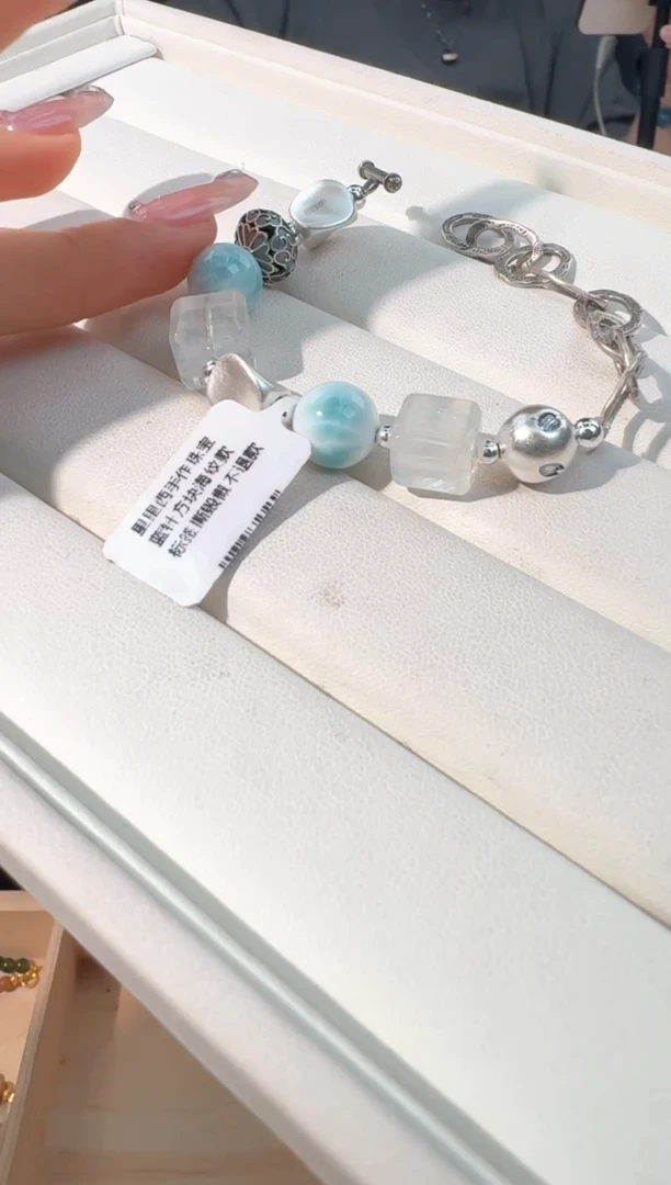 水晶手链银S925镶嵌蓝针方块海纹款发货多样性发其一