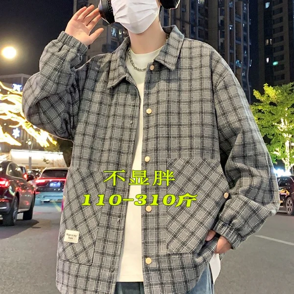 大码港风亲肤棋盘格ins男友风翻领上衣秋季潮牌宽松夹克休闲外套