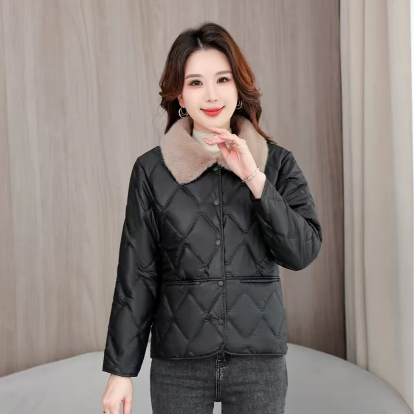 2025年新款女士毛领外套加厚棉服时尚妈妈装秋冬外套女棉服爆款