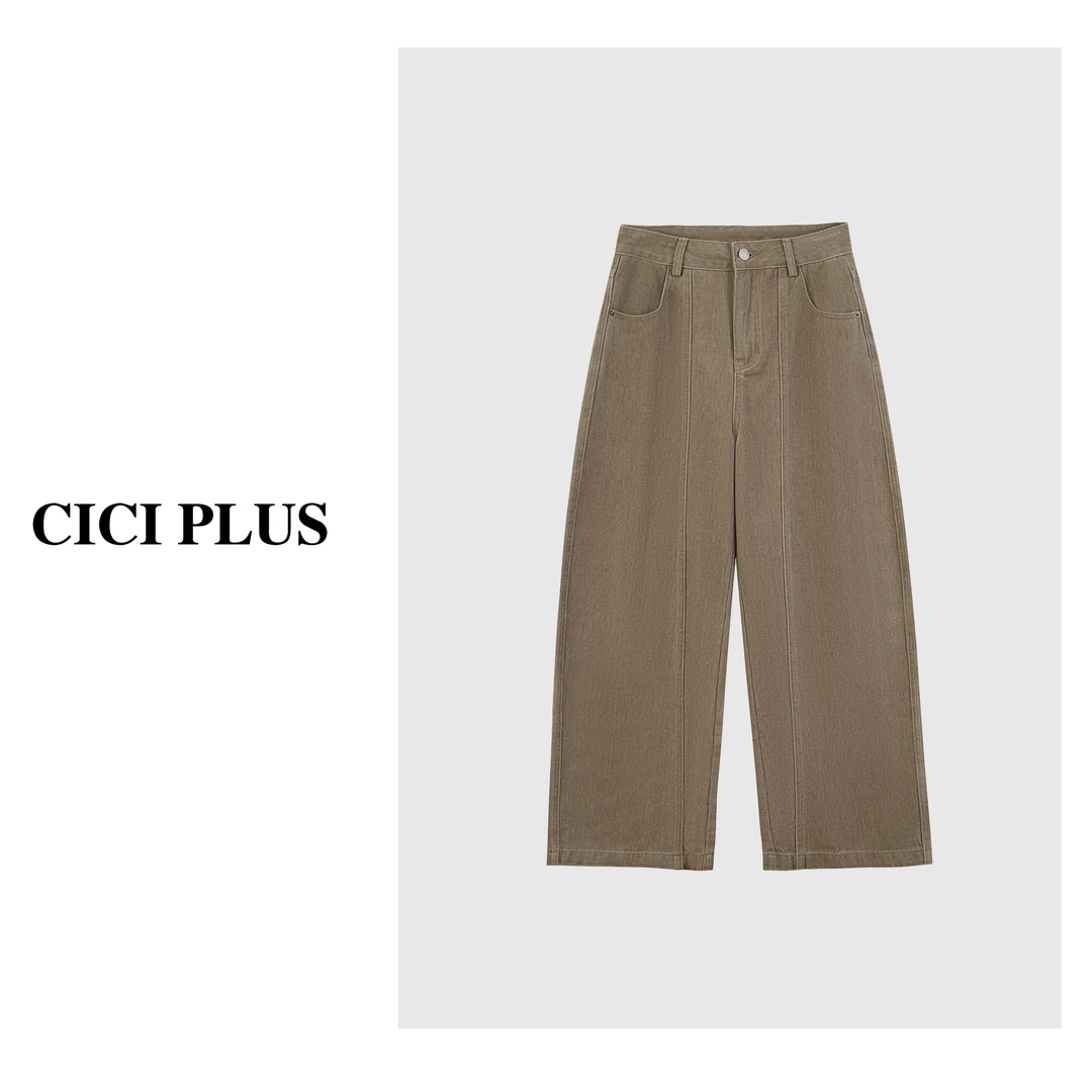 【CICI PLUS】【100纯棉】【细腻舒适】2025早秋复古阔腿直筒裤25C6326