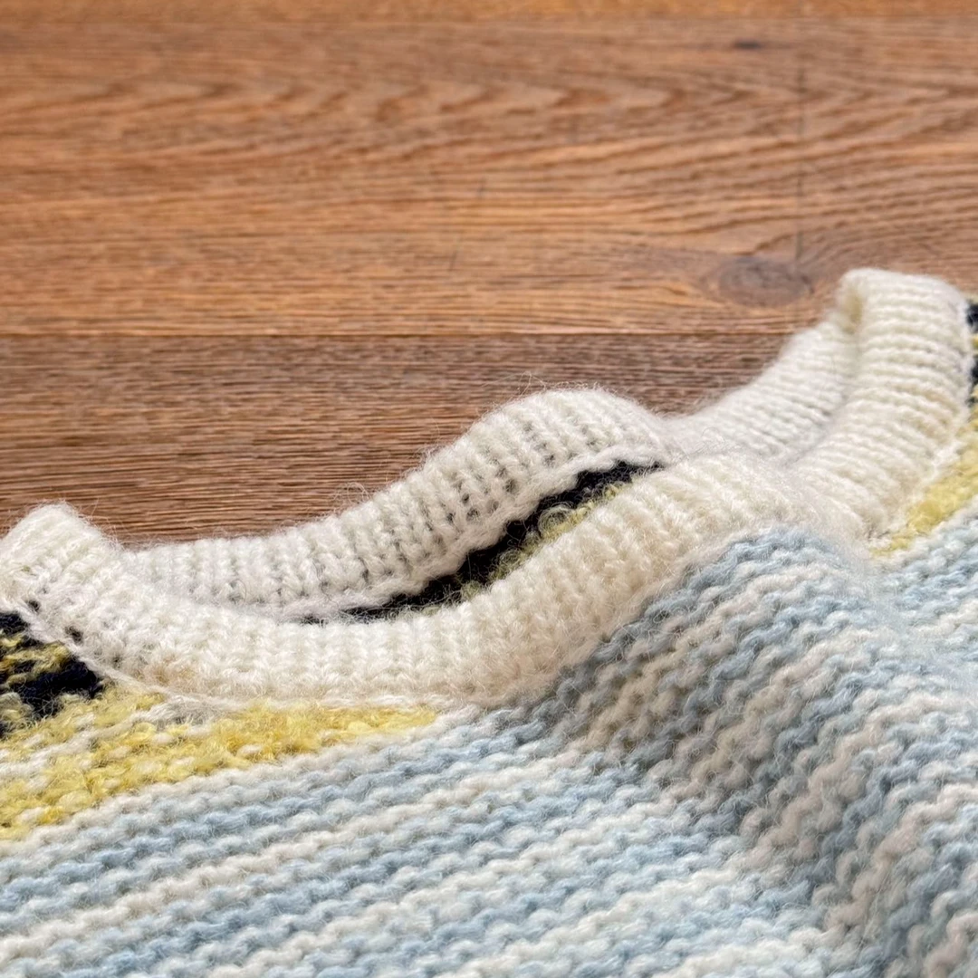 RAQZZ12405初春百搭宽松时尚撞色条纹羊毛慵懒毛衣女上衣