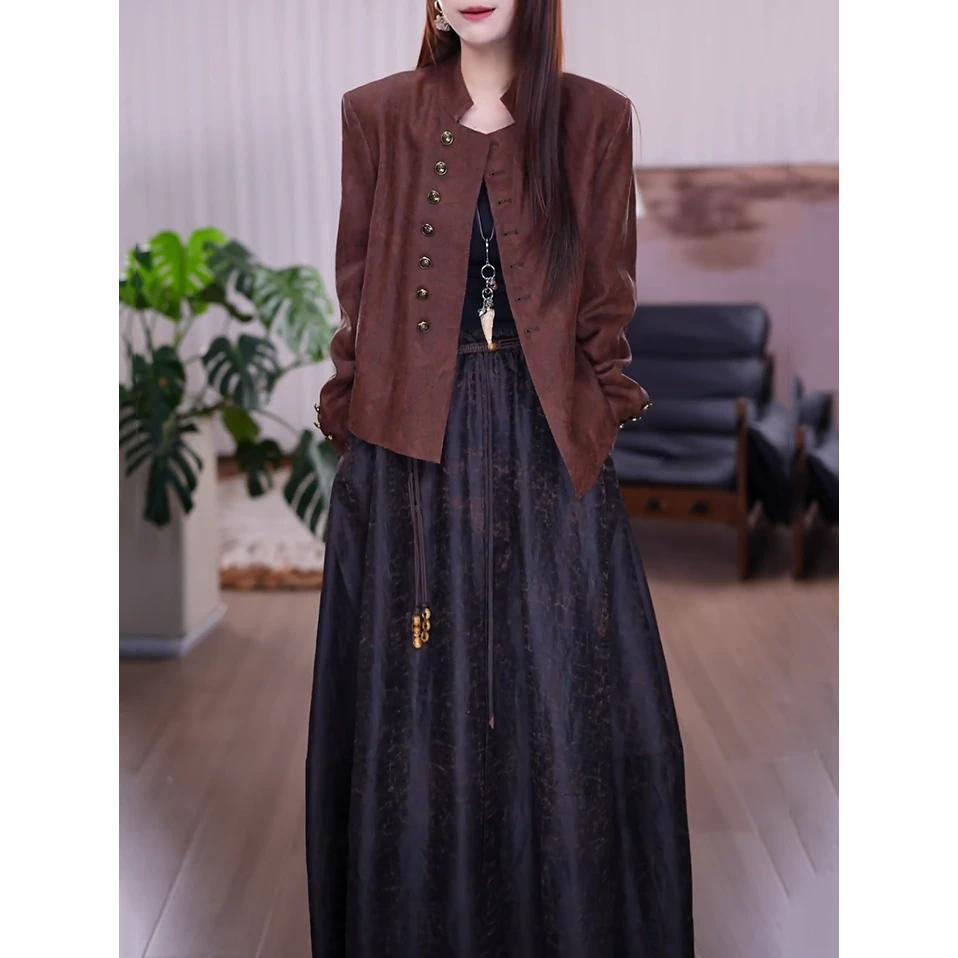 高级感时尚气质套装女2025春秋季新款新中式轻奢显瘦外套+半身裙