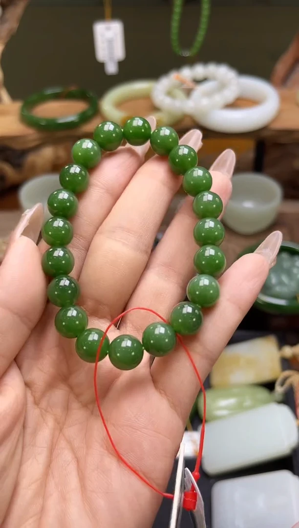 未镶嵌手串和田玉卡10俄七碧玉 圆珠 9011486