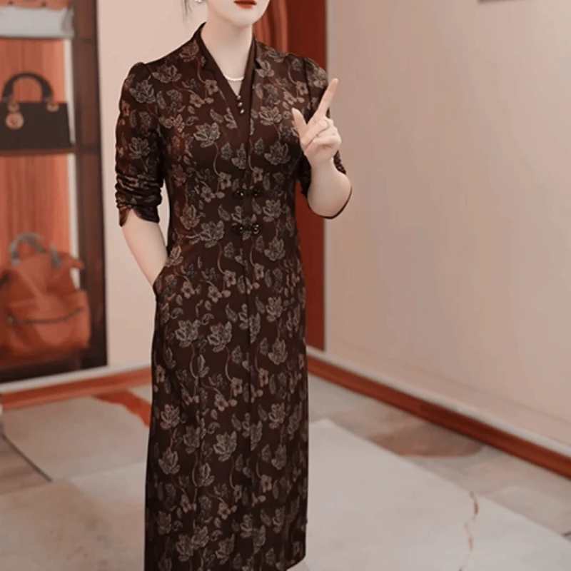 A803【连衣裙】2025早秋新款时尚优雅有气质中年妈妈装高端连衣裙