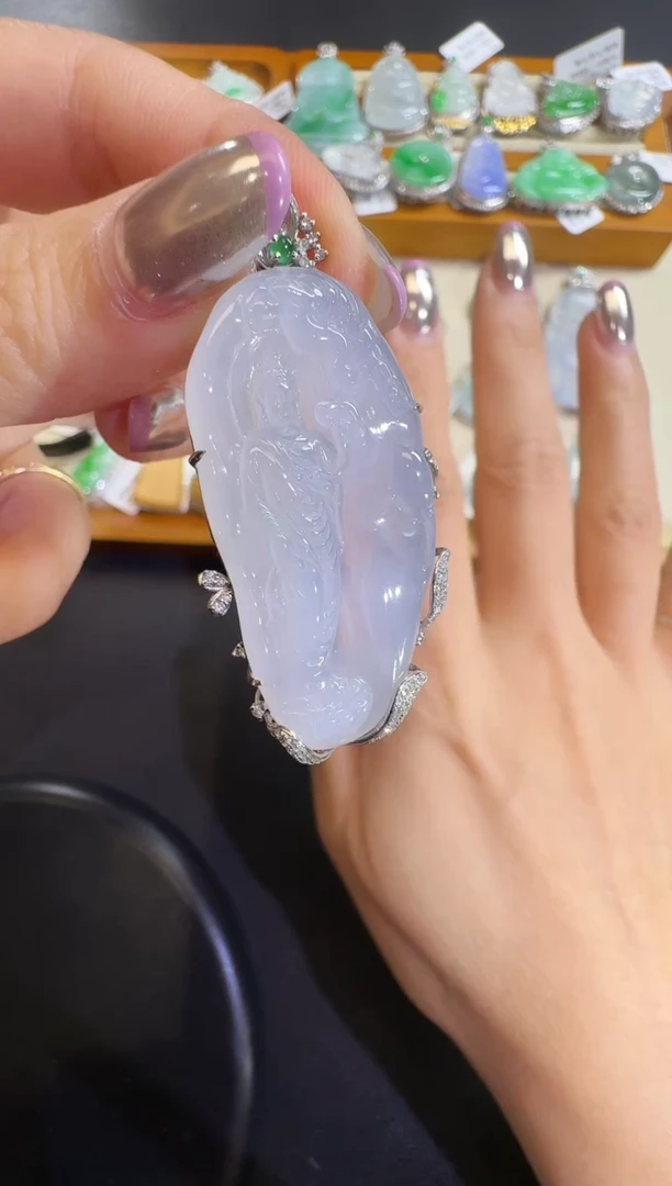 翡翠18K金镶嵌吊坠(不含链)【源头工厂】18k金钻石镶嵌