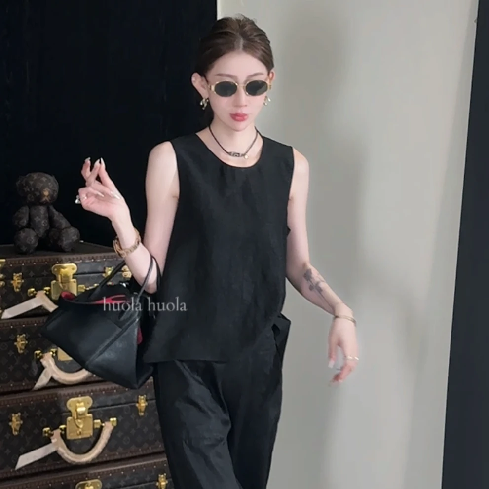 MYYS【桑蚕丝龟裂纹】极简风后开叉设计马甲背心25521[衣长60cm]