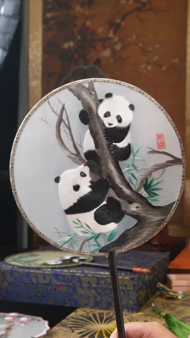 刺绣团扇 绣花双面非遗