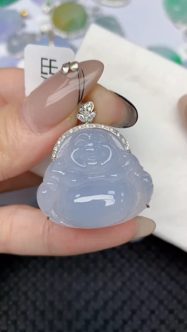 颈饰18K金镶嵌翡翠天然缅甸翡翠a货百元以上9元证书费自理