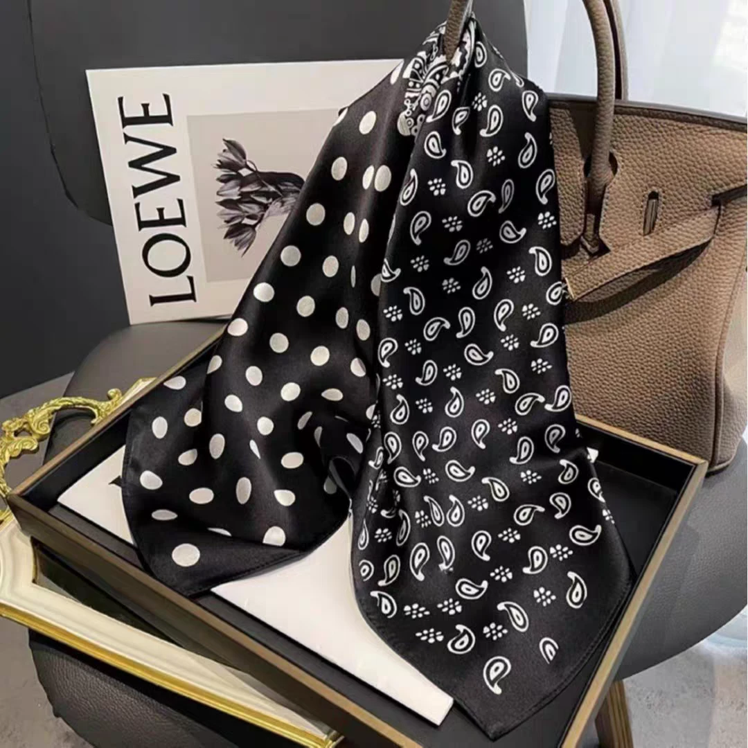 【波点腰果】春秋丽锦锻90*90女士品质丝巾长条薄款围巾丝巾-F22