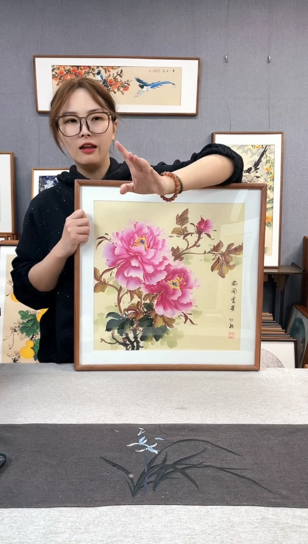 【闪购商品】国画孙颖-纯手绘带框作品-52*52-牡丹