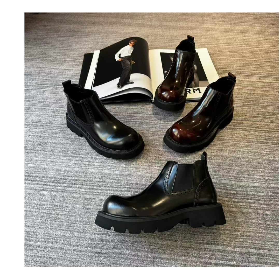 男士秋冬时尚加绒切尔西靴95273轻奢小牛皮加绒内里保暖休闲皮靴