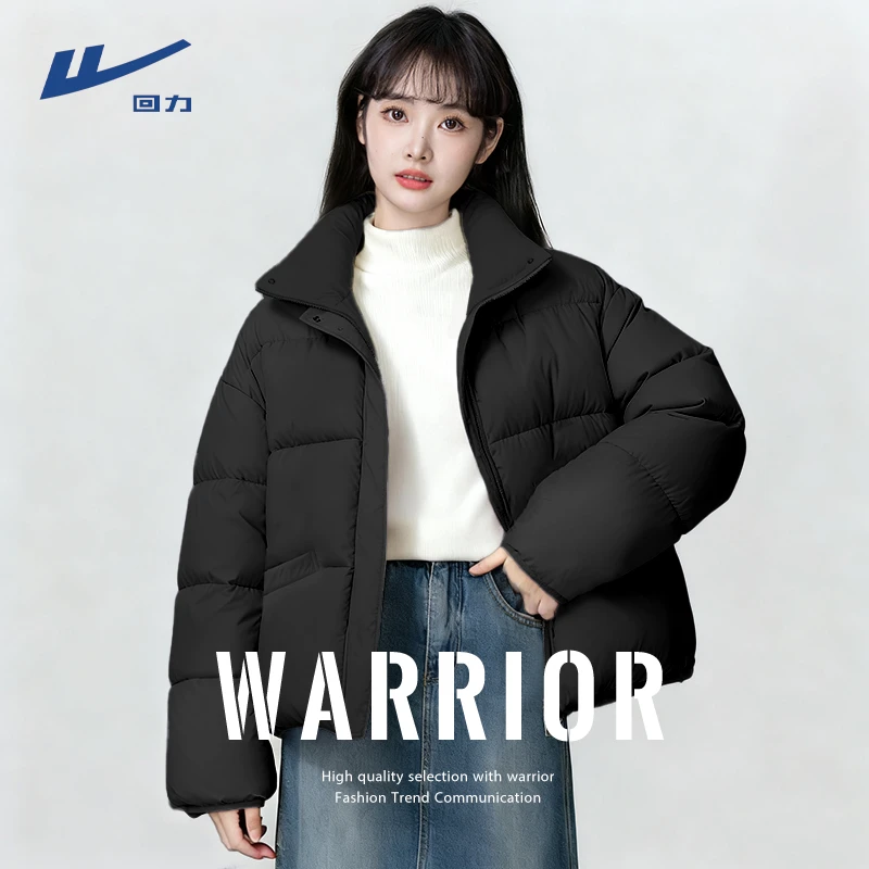 回力黑色棉服女款2025新款秋冬季不臃肿保暖外套小个子加厚棉袄