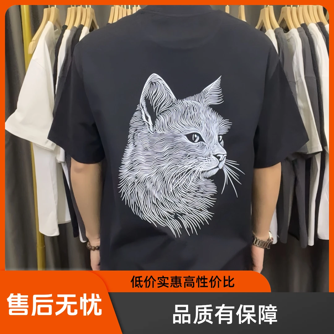 纯棉高质量男休闲t恤上衣圆领黑色欧若风宽松潮流情侣夏季短袖