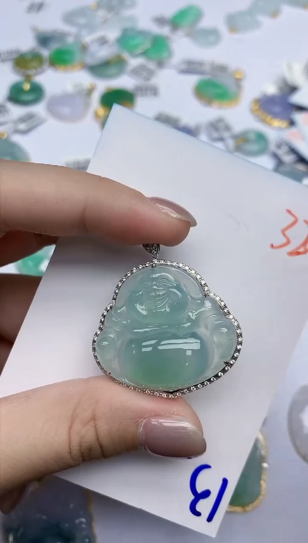 【闪购商品】翡翠挂件18K金镶嵌天然翡翠A货