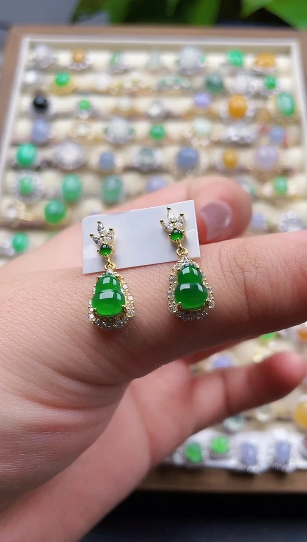 银S925镶嵌翡翠耳饰103