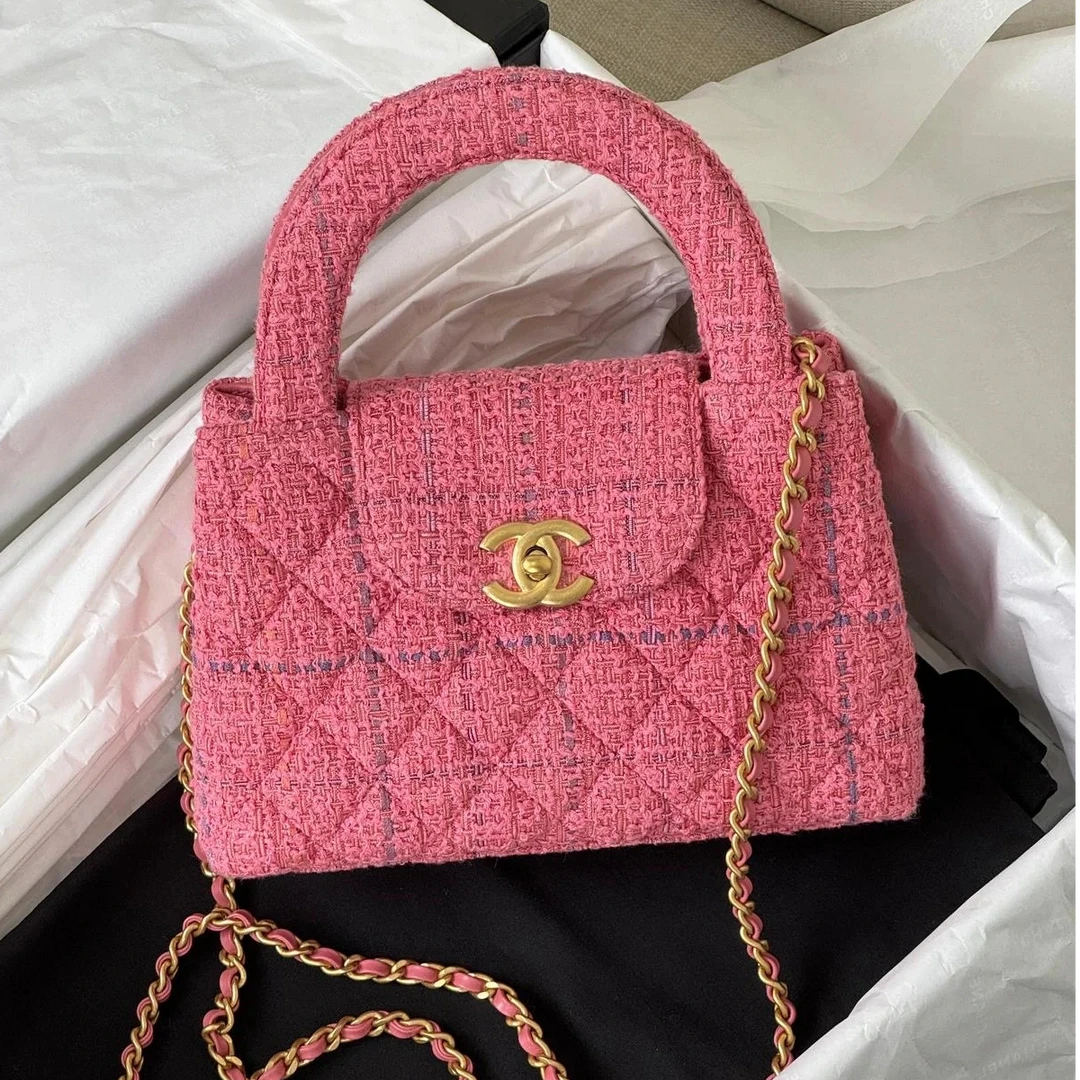 95新 Chanel/香奈儿 大头活动24P Kelly 粉色 粗花呢 芯片开 金扣