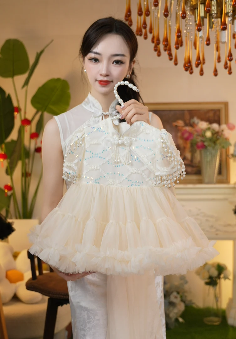 ALONG女童透气清凉感连衣裙夏季闪亮时尚中式礼服公主裙 25391