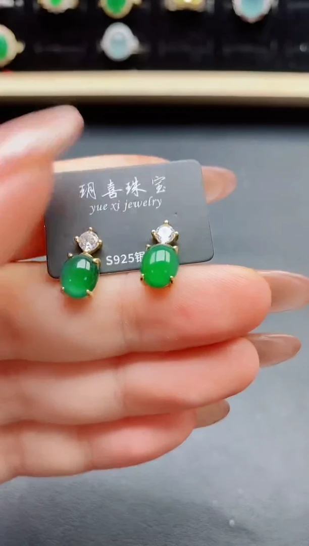 翡翠银S925镶嵌耳饰321321