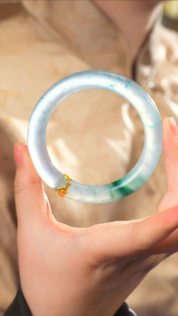 未镶嵌手镯翡翠萨*＊【苍山翠】高冰雪花棉飘花老翡翠手镯