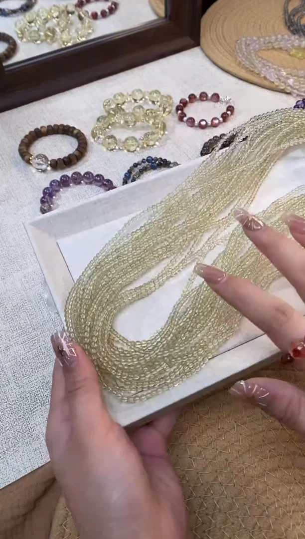 合金手链水晶《财富之灵》巴西黄水晶素圈手串三圈3-4mm多样性发一