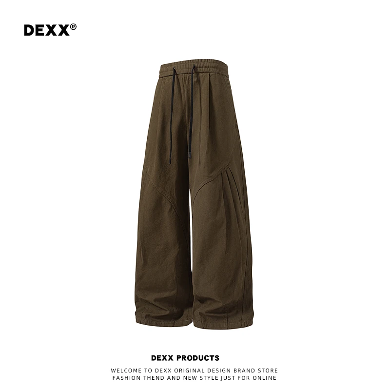 美式水洗纯棉弯刀裤男士高街舒适百搭松紧腰直筒裤潮流休闲长裤