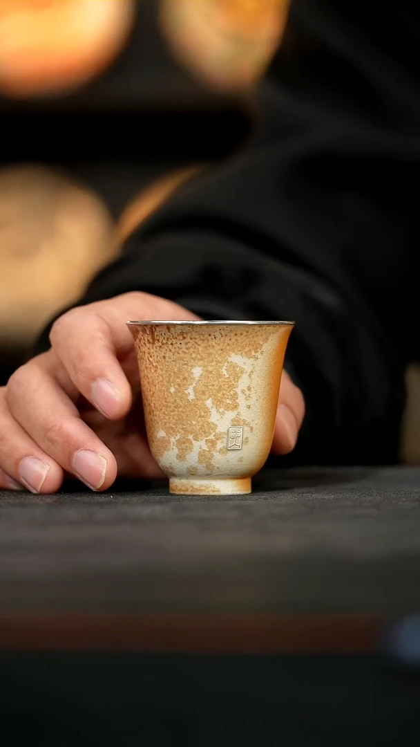 金丝楠木落灰银口铃铛杯50ml