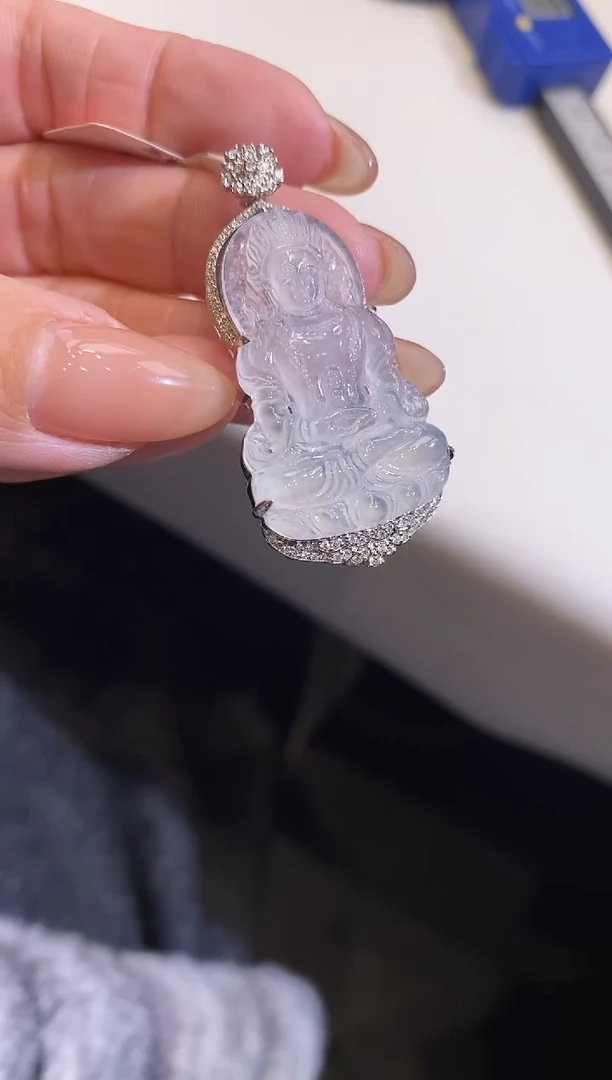 吊坠(不含链)18K金镶嵌翡翠度母