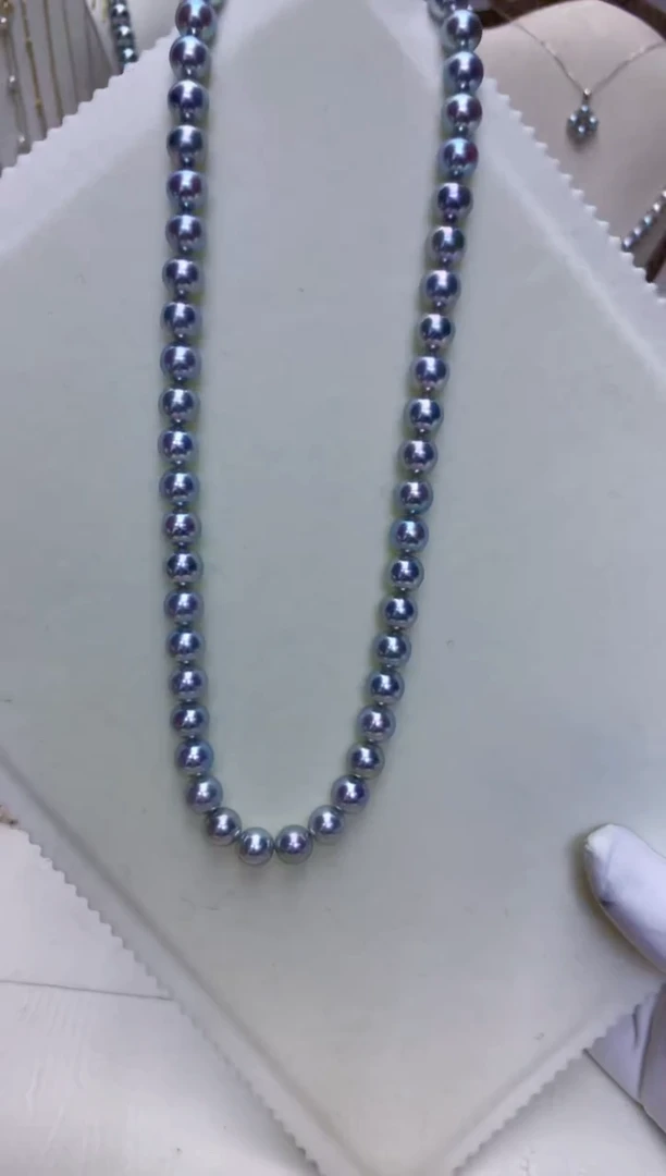 【闪购商品】海水珍珠饰品银S925镶嵌8-8.5真多麻色满珠链