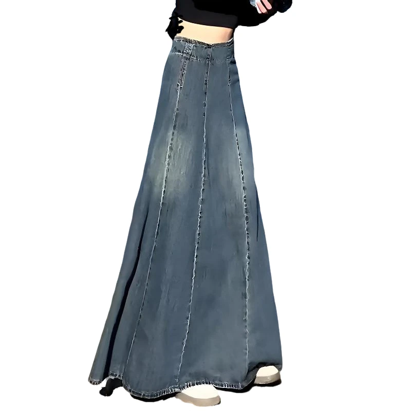 怀旧复古蓝牛仔半身裙女2025年夏季新款设计感减龄拖地大摆长裙子