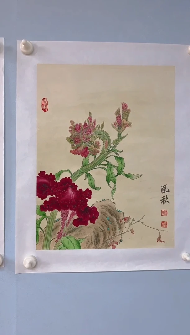 国画用****1凤秋老师鸡冠花