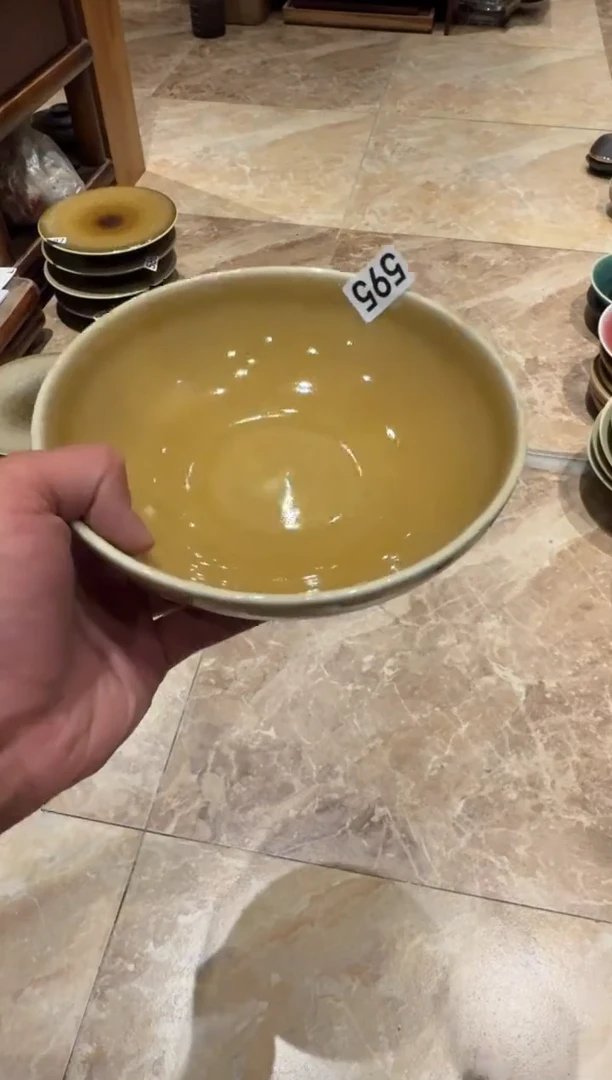 瓷片595 微瑕蜜色平底锅盘1个