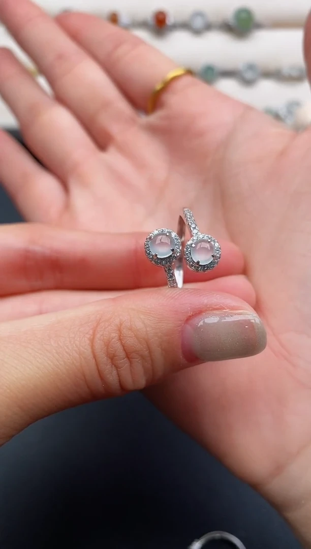 银S925镶嵌戒指翡翠缅甸天然A货翡翠33  1-3