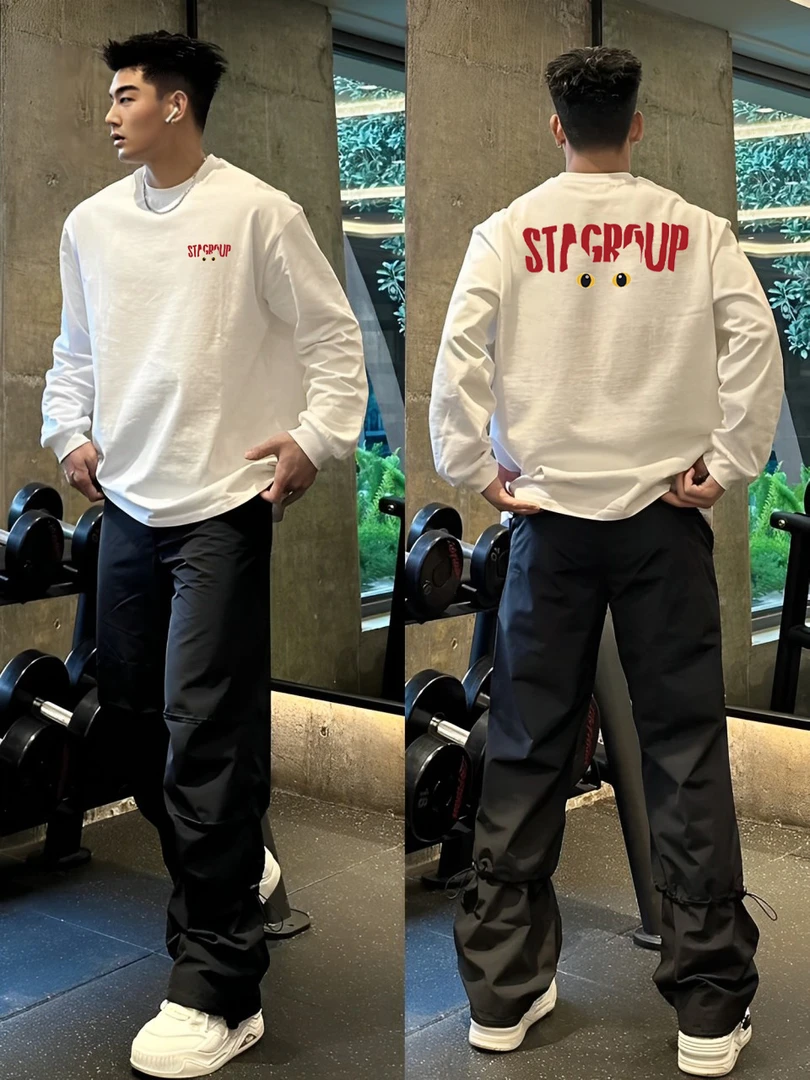 【重磅纯棉】cleanfit美式长袖T恤秋季宽松百搭复古潮流印花情侣ins