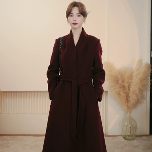 国风极简气质秋冬女装冬季长款加厚毛呢外套设计师时尚显瘦大衣