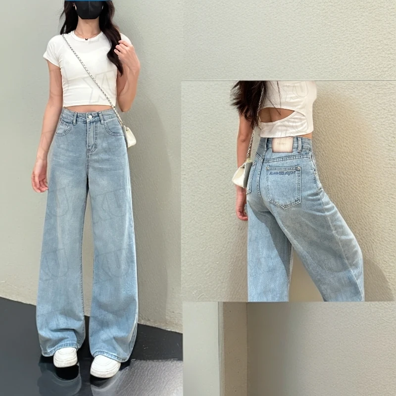 怀旧美式牛仔裤女秋季新款高腰显瘦弯刀裤香蕉裤宽松阔腿裤大码子