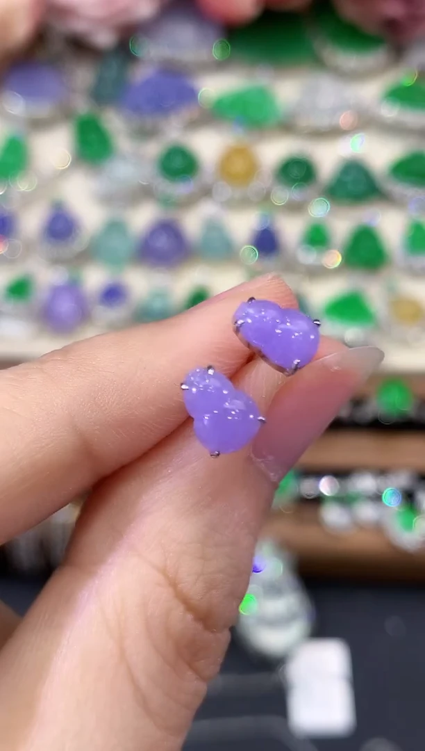 18K金镶嵌翡翠耳饰B39 紫货有色差