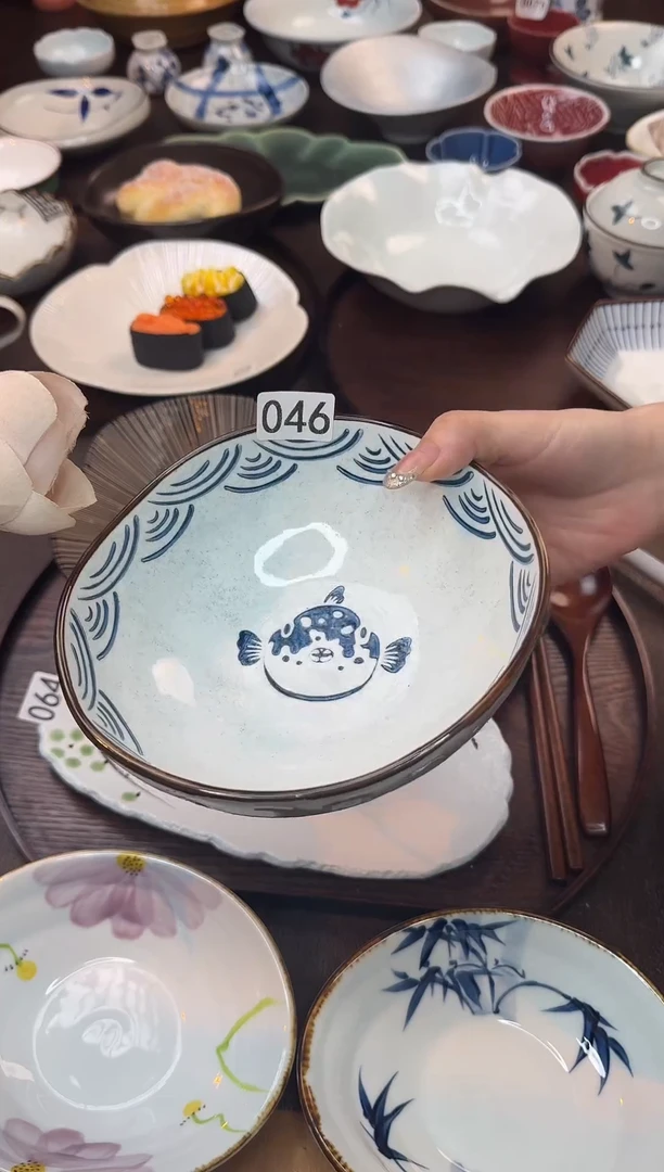 瓷海浪福鱼手捏碗