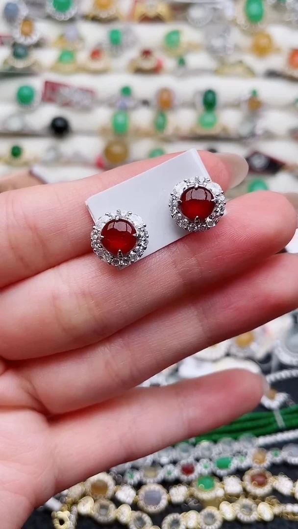 银S925镶嵌翡翠耳饰100