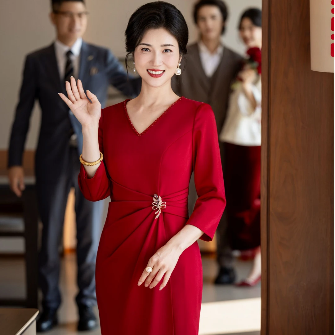 锋悦屿【春雪】高贵气质妈妈婚宴礼服2025新款喜婆婆装高端轻奢鱼尾