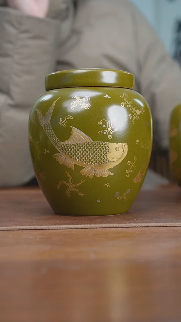 【闪购商品】杯景德镇茶叶末鱼藻茶叶罐