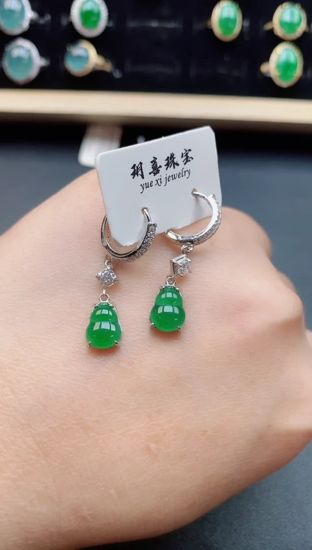 翡翠银S925镶嵌耳饰21321