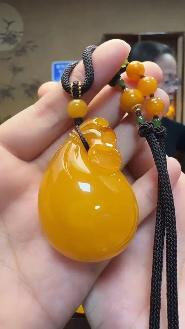 蜜蜡吊坠(不含链)未镶嵌天然保真蜜蜡钱袋子（送绳子）