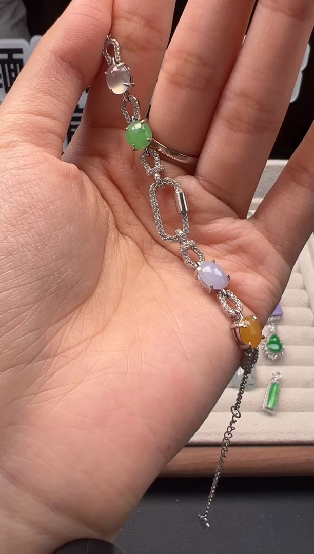 银S925镶嵌手链翡翠 缅甸珠宝严选