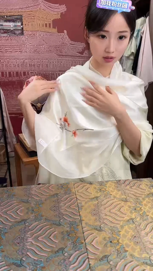 刺绣苏绣100桑蚕丝真丝雪纺丝巾