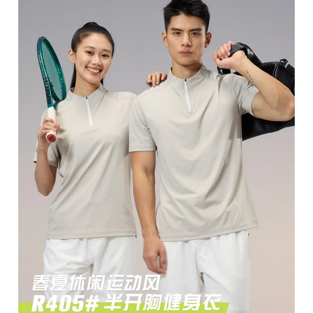 POLO衫半拉链健身衣跑步短袖T恤男士休闲情侣夏季透气春夏运动风