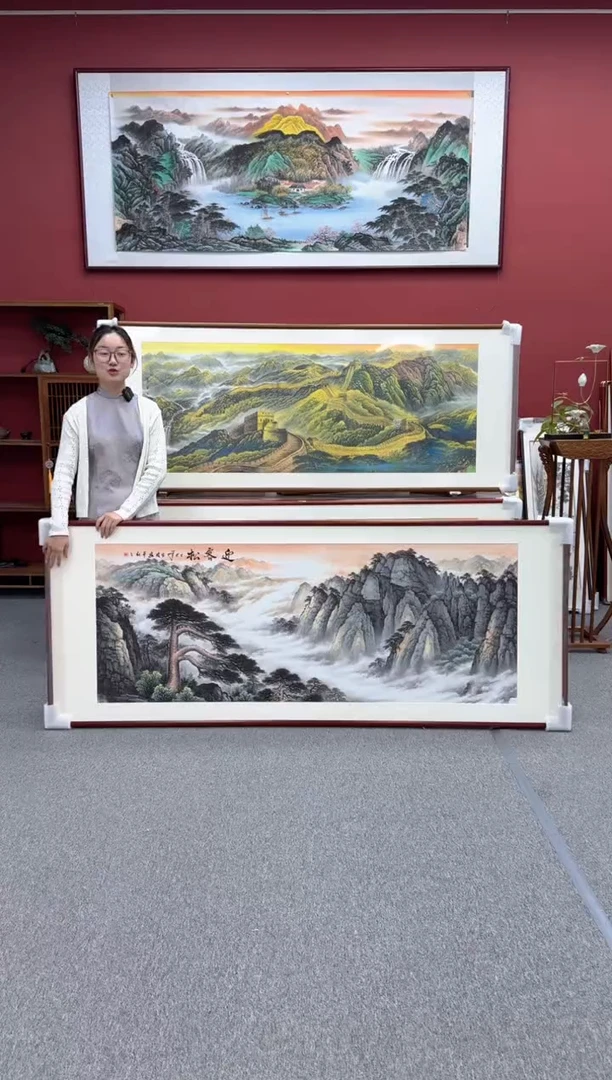 国画不****孩手绘  万里长城 219*88