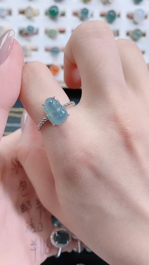 银S925镶嵌戒指翡翠天然翡翠