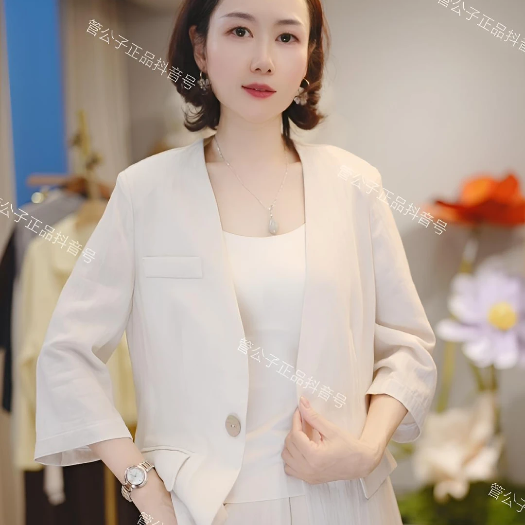 【霖霖专属】夏季百搭亚麻天丝V领西装小外套AP25156