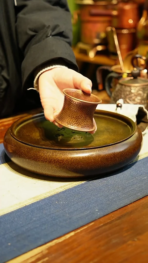 【闪购商品】纯紫铜原色锤纹茶漏托