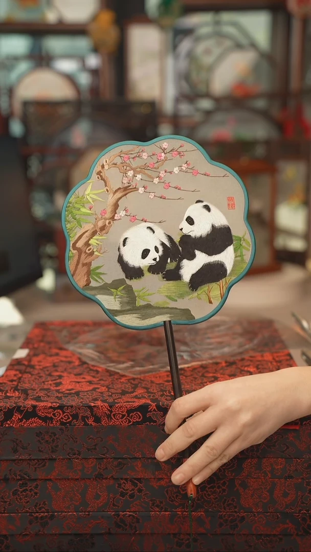 扇子团扇 绣花双面非遗